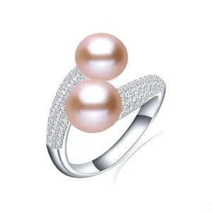 bague scintillante perle de culture rose