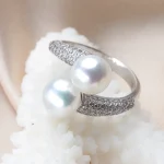 bague double perle de culture blanche