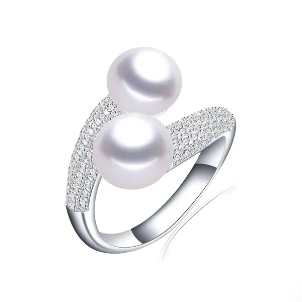 bague scintillante double perle de culture blanche